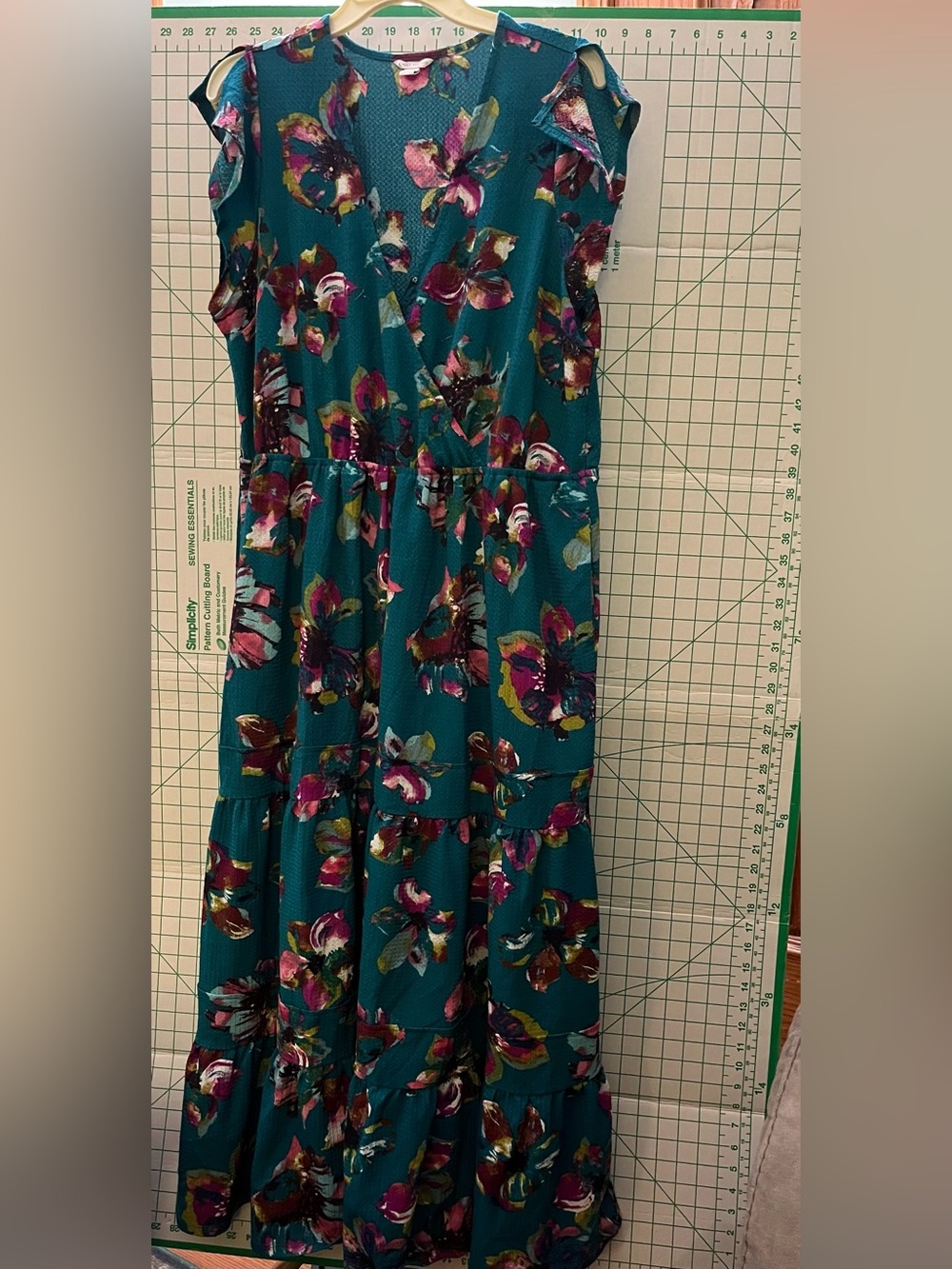 Cato Teal Floral Tiered Casual Dress with Magenta Accents